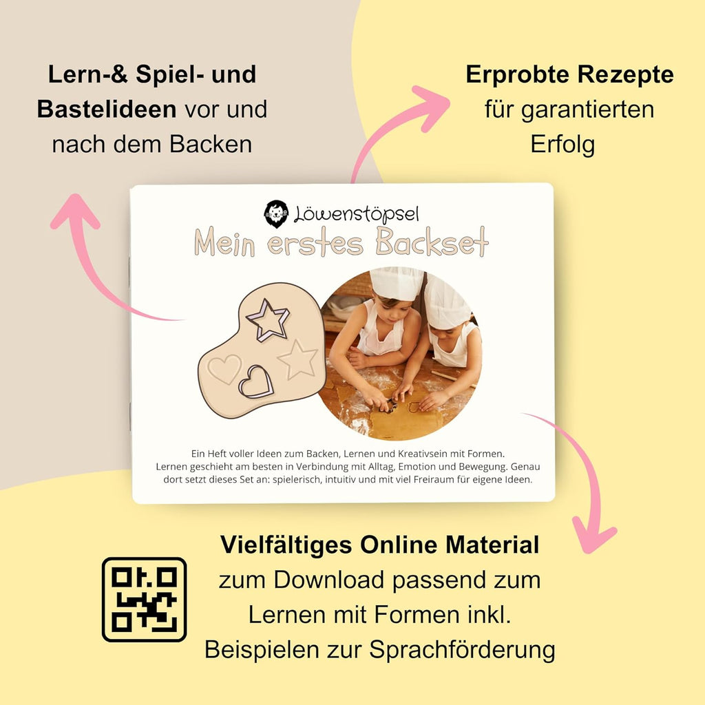 Begleitheft mit Spiel- und Lernideen sowie Online-Material und Rezepten zum Kinder-Backset.