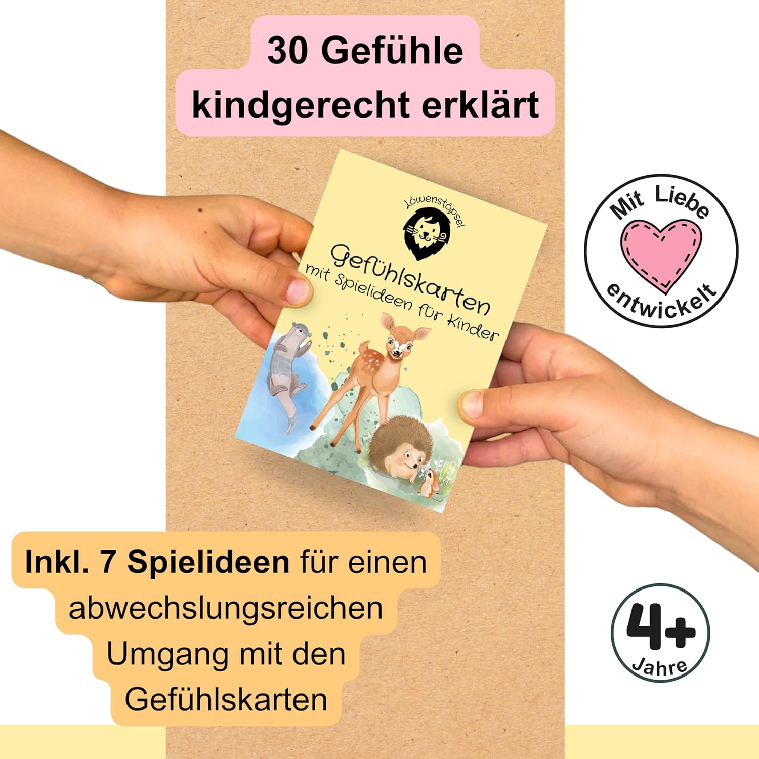 Gefühlskarten mit kindgerechten Texten und Illustrationen, geeignet für Kinder ab 4 Jahren.