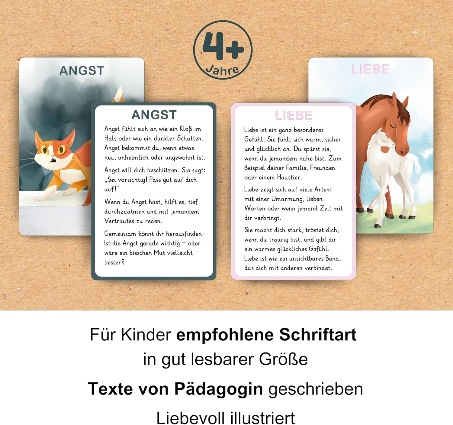 Zwei Gefühlskarten zu Liebe und Angst werden on beiden Seiten gezeigt.